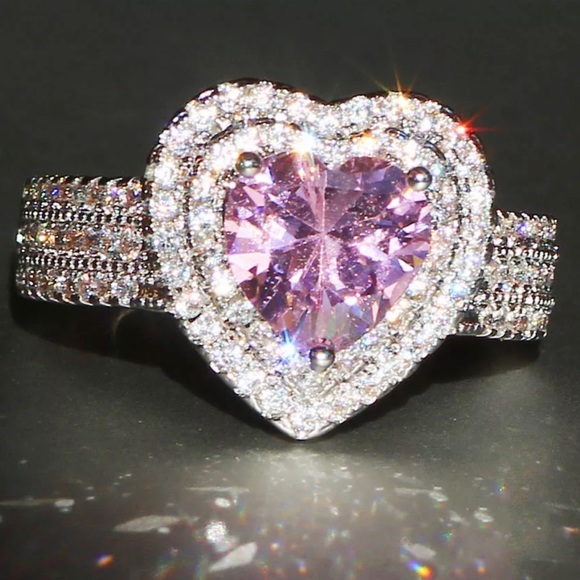 925 Silver Pink Heart Ring - Picture 3 of 9